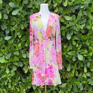 BCBGMaxAzria Pink Floral Long-Sleeve Wrap Dress NWT